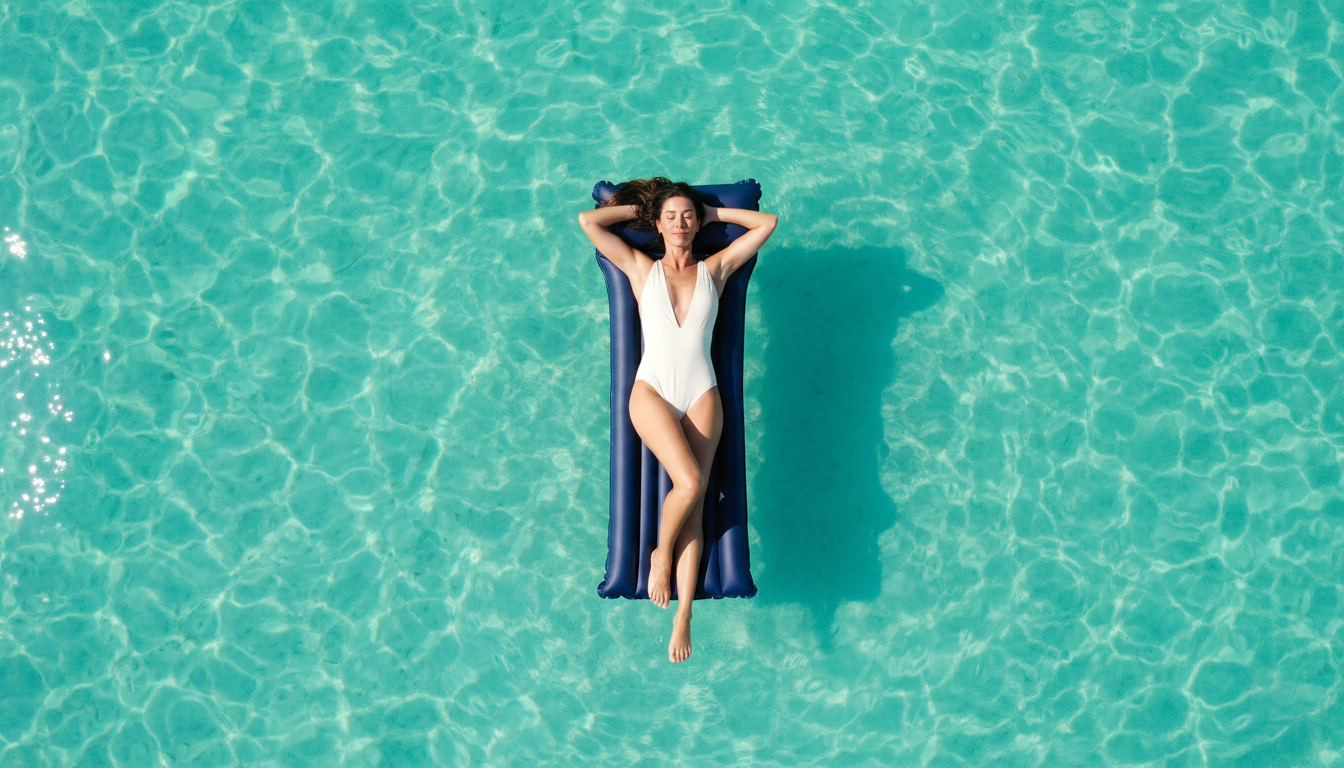 Aerial view of a guest floating on turquoise water